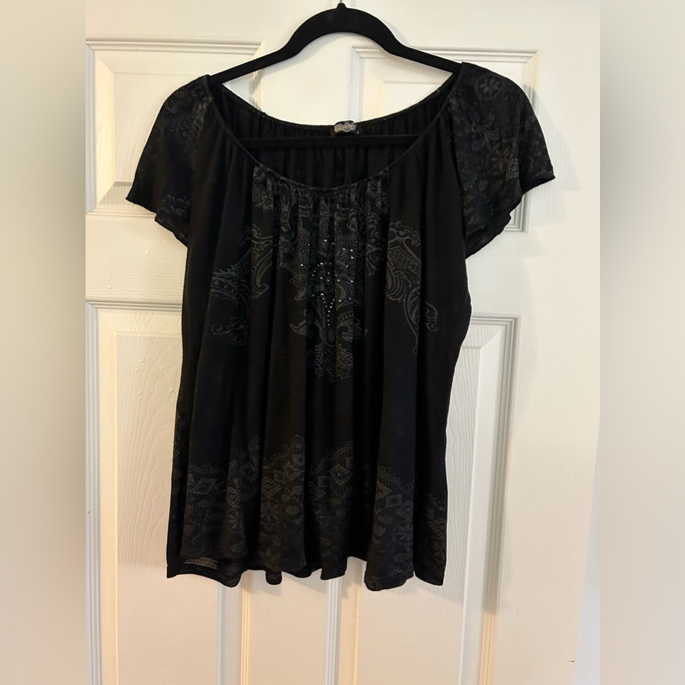 Vanilla Sugar - Large - Black Grey with Diamond Studs Short Sleeve Top/Shirt